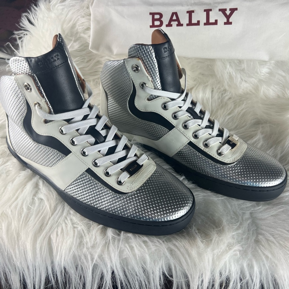 Men's Eroy Embossed Leather High-Top Sneakers, Silver